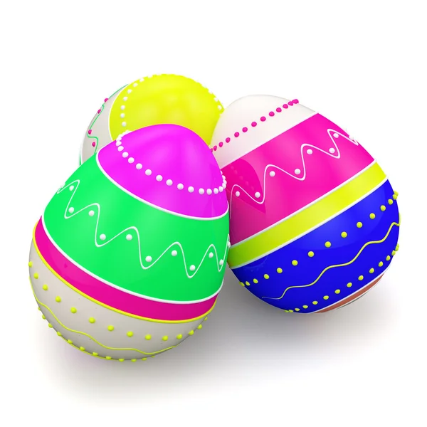 Color pintado en neón colores modernos huevos de Pascua. Aislado sobre fondo blanco — Foto de Stock