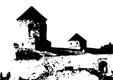 Eski bir kalenin silueti. Tasarım için vektör illüstrasyonu