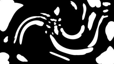 Çeşitli şekillerde beyaz noktalar dairesel bir hareketle yavaşça ve orantısızca yeniden şekilleniyor.