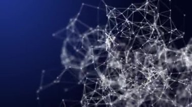 Noktaların ve çizgilerin yapay arkaplanı eşit olmayan bir mekanda düzgün bir şekilde dönüyor. Pleksus bileşimi. Sığ alan derinliği