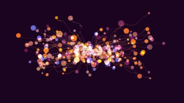 Fundo abstrato de muitas partículas multicoloridas redondas movendo-se para fora — Vídeo de Stock