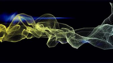 Uzayda dönen parlak gölgelerin çok renkli neon ızgarası ışık parlamaları ile soyut arkaplan