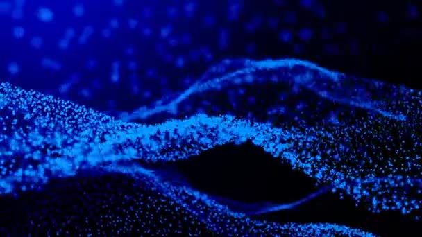 Κυματιστή κίνηση του επιπέδου σωματιδίων παρόμοια με hoarfrost σε σκούρο μπλε φωτισμό — Αρχείο Βίντεο