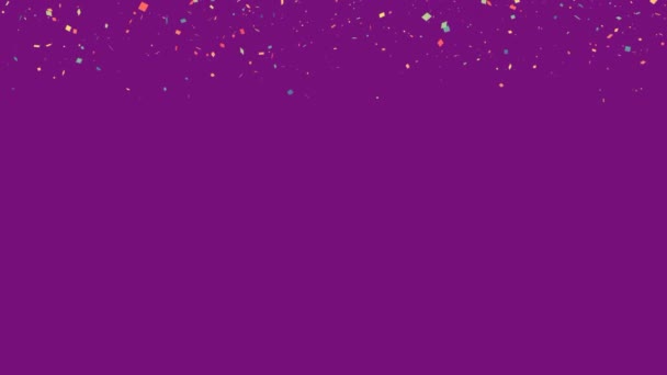 Festlig konfetti långsamt faller på en ljus lila bakgrund — Stockvideo