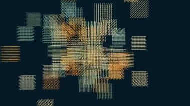 Noktalardan oluşan yarı şeffaf küpler uzayda farklı yönlere hareket eder