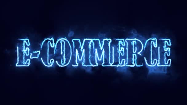 E- Commerce. Fráze, která se objevuje ve vesmíru se zářivými a ohnivými efekty — Stock video
