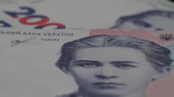 Die Ukrainischen Hrywnja Banknoten Werden Langsam Auf Dem Tisch Gezählt — Stockvideo