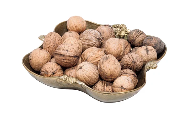 Copper vase with walnuts — Stock Photo, Image