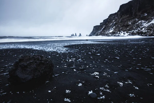 Чорний Піщаний Пляж Рінісфьяри Вік Ліланд Північний Атлантичний Океан — стокове фото