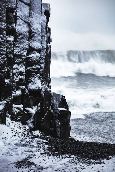 Reynisfjara Black Sand Praia Vik Islândia Oceano Atlântico Norte — Fotografia de Stock