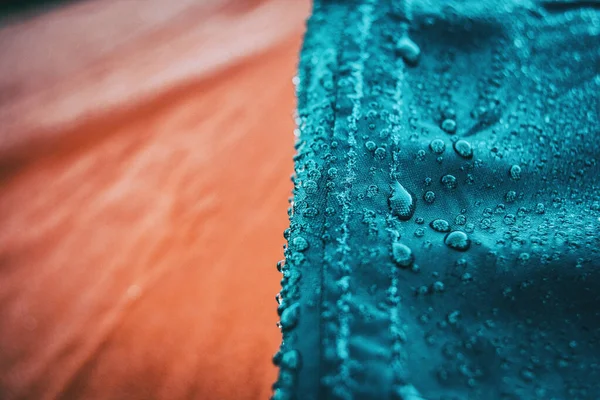 Gouttes Eau Sur Tissu Imperméable — Photo