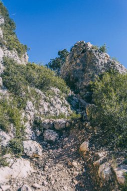 Katalonya 'daki bir dağın tepesinden manzara. Metin için alanı olan fotoğraf
