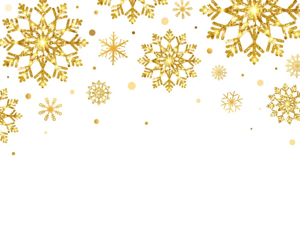 Firande banner med glitter snöflingor. God Jul och Gott Nytt År bakgrund. Lyx festligt gratulationskort. Glittrande gyllene snöflingor. Ett nytt år. Vektor Illustration — Stock vektor