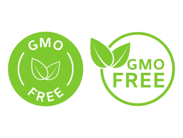 Icônes gratuites OGM. Étiquettes sans OGM. Concept d'aliments biologiques sains. Aucun élément de conception OGM pour les étiquettes, l'emballage du produit, le symbole alimentaire, les emblèmes, les autocollants. Sain, éco, végétalien, bio. Illustration vectorielle — Image vectorielle
