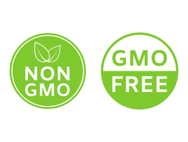 Icônes non OGM. Badges sans OGM. Concept d'aliments biologiques sains. Aucun élément de conception OGM pour les étiquettes, l'emballage du produit, le symbole alimentaire, les emblèmes, les autocollants. Étiquettes saines, écologiques, végétaliennes, bio. Illustration vectorielle — Image vectorielle