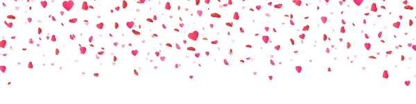 Confettis de coeur sur une longue bannière. Saint Valentin fond. Fête internationale des femmes. Anniversaire, éléments de conception de mariage. Carte romantique. Félicitations pour la lune de miel. Illustration vectorielle — Image vectorielle