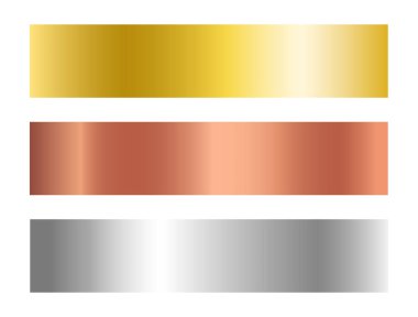 Metal doku ayarlandı. Altın, gümüş, bronz madde koleksiyonu. Çelik, bakır, pirinç, demir, alüminyum, titanyum paneller. Paslanmaz doku. Lüks tasarım elementleri. Vektör illüstrasyonu