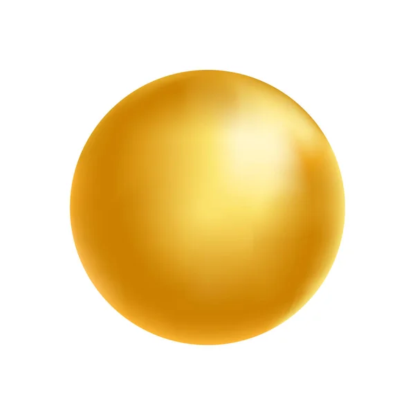 Gouden bol. Gouden glazen bal. 3d metalen vorm. Schoonheidszeepbel. Oliekring. Shine luxe design element. Biologisch en natuurlijk cosmetisch concept. Vectorillustratie — Stockvector