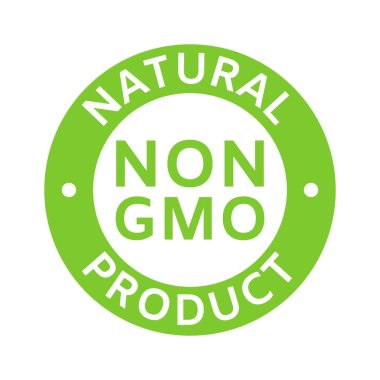 Doğal ve organik kozmetik. GDO etiketi yok. GDO 'suz simge. Çevre, vejetaryen, biyoloji. Sağlıklı gıda konsepti. Etiketler, ürün paketleri, gıda sembolleri, amblemler için GDO tasarımı yok. Vektör illüstrasyonu