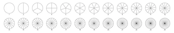 セグメントスライス記号。円グラフ線画。パイチャートのアイコン。2,3,4,5,6セグメントのインフォグラフィック。ホイールラウンドダイアグラム部分。5つのフェーズ、 6つの円形サイクル。幾何学的要素。ベクターイラスト — ストックベクタ