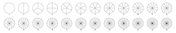 Segmentscheibenzeichen. Kreis-Schnitt-Graphen-Zeilenkunst. Tortendiagramm-Symbol. 2,3,4,5,6 Segment-Infografik. Rad-Runddiagrammteil. Fünfphasig, sechs Kreisläufe. Geometrisches Element. Vektorillustration — Stockvektor