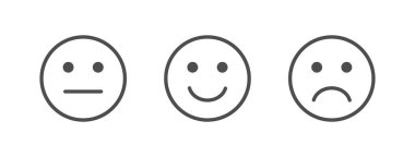 Geribildirim çizgisi simgeleri ayarlandı. Emoji tepkisini gözden geçir. Anket konsepti. Memnuniyet ölçeği. İş hizmeti. Tüketici görüşü. Müşteri tasarım elementleri. İletişim bayrağı. Vektör illüstrasyonu