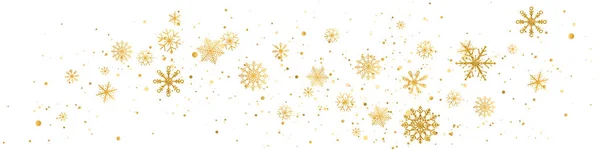 Hópehely aranyhullám kompozíció. Havazik. Karácsonyi arany ünnepség hosszú transzparens. Téli dizájn. Boldog új évet kártyát. Nyaralási háttér. Szezonköszöntés. Csillámpor luxuskártya.Vektor illusztráció — Stock Vector