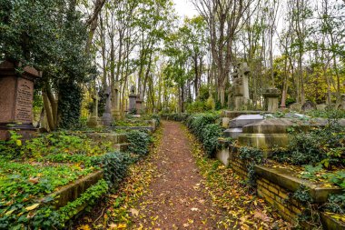 Londra, İngiltere - 11 / 01 / 20 - Londra 'nın kuzeyindeki tarihi Highgate mezarlığında soğuk bir sonbahar günü - İngiltere
