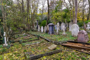 Londra, İngiltere - 11 / 01 / 20 - Londra 'nın kuzeyindeki tarihi Highgate mezarlığında soğuk bir sonbahar günü - İngiltere