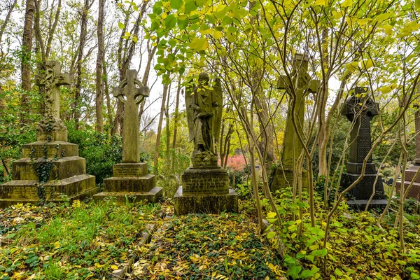 Londra, İngiltere - 11 / 01 / 20 - Londra 'nın kuzeyindeki tarihi Highgate mezarlığında soğuk bir sonbahar günü - İngiltere
