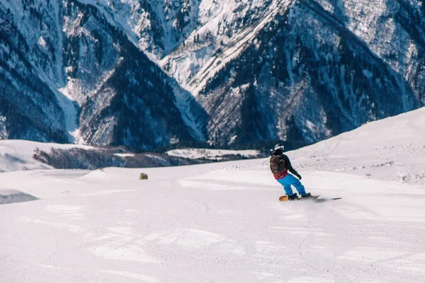 Οι άνθρωποι σκι και snowboard σε ένα όμορφο θέρετρο στα βουνά της Γεωργίας — Φωτογραφία Αρχείου