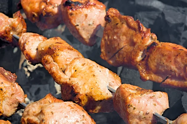 Shashlik över träkol. — Stockfoto