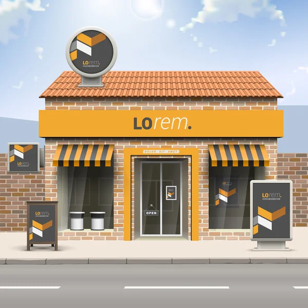 Tienda con elementos de publicidad exterior — Vector de stock