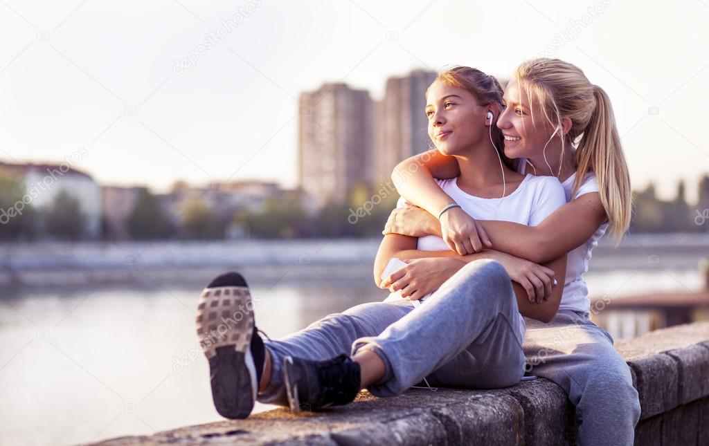 Friendship, two girl outdoor