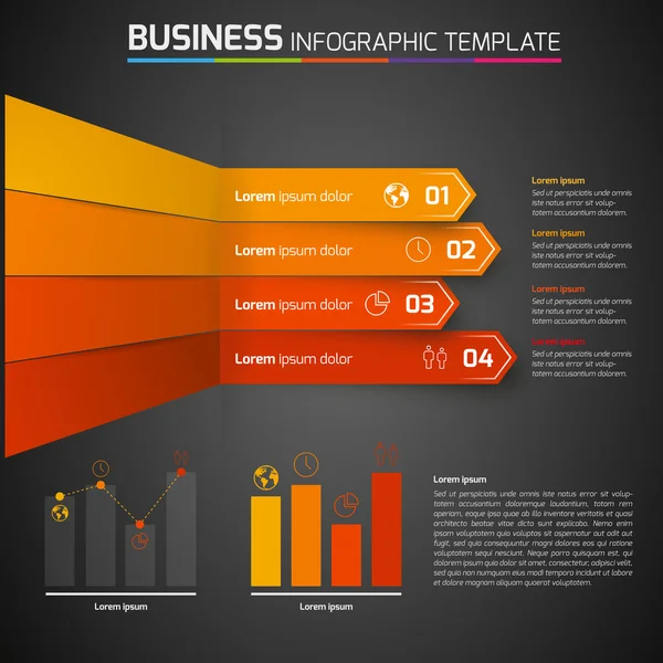 4 Schritte Pfeile verarbeiten Infografiken, dunkler Hintergrund — Stockvektor