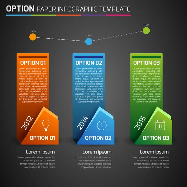 Uno, dos, tres - opción infografía de negocios, fondo oscuro — Vector de stock