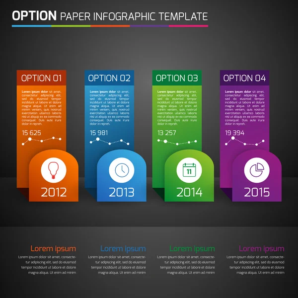 Uno, dos, tres, cuatro - opción infografía de negocios, oscuro, multicolor — Archivo Imágenes Vectoriales