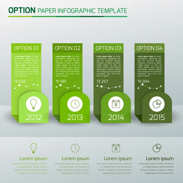 Un, deux, trois, quatre - option infographie d'entreprise, lumière, vert — Image vectorielle