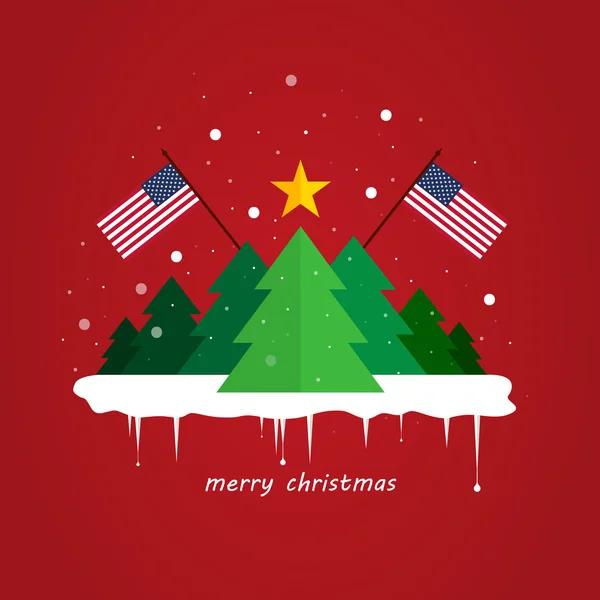 Moderne flache Weihnachtsbaum Hintergrund mit Fahne — Stockvektor