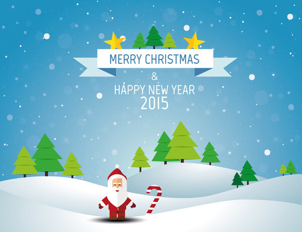 Рождественский пейзаж со снегом и елкой, пожелание карты
