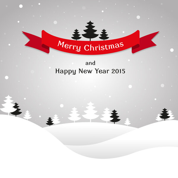 Рождественский пейзаж со снегом и елкой, пожелание карты
