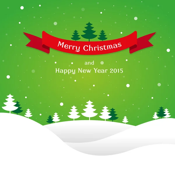 Christmas landscape background with snow and tree, wish card — Stock Vector