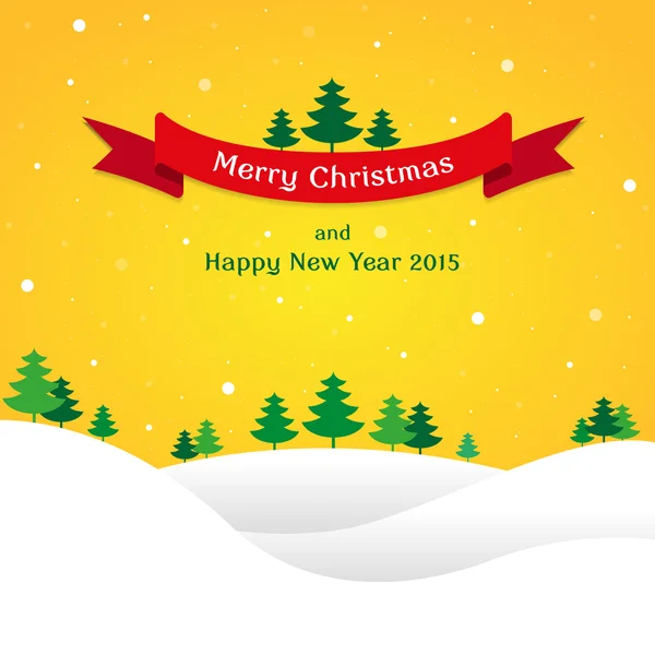 Vánoční pozadí krajiny s sněhu a strom, přání karta — Stockový vektor