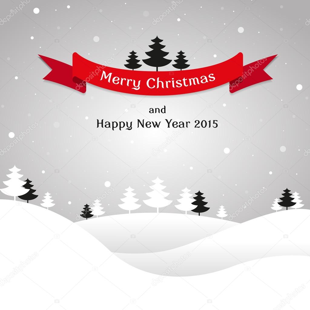 Christmas landscape background with snow and tree, wish card