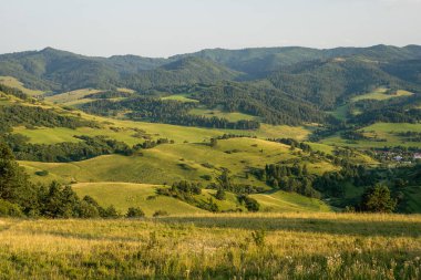 Uzak Tatra manzaralı Pieniny dağlarının yaz manzaraları, altın saat yürüyüş manzarası