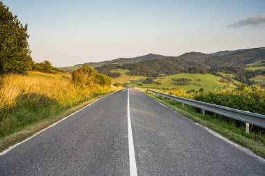 Yeşil dağ manzarası boyunca uzanan boş yol