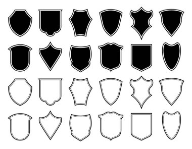 Rozet şablonları klasikleşmiş. Siyah benekli siluetler. Polis rozeti, rozet, etiket. Beyaz arkaplanda izole