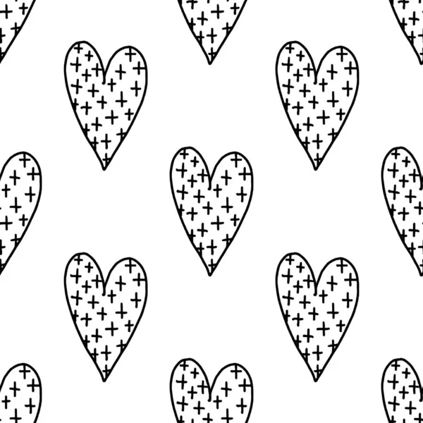 Cuore doodle disegno senza soluzione di continuità Pattern.Design elemento decorativo. — Vettoriale Stock