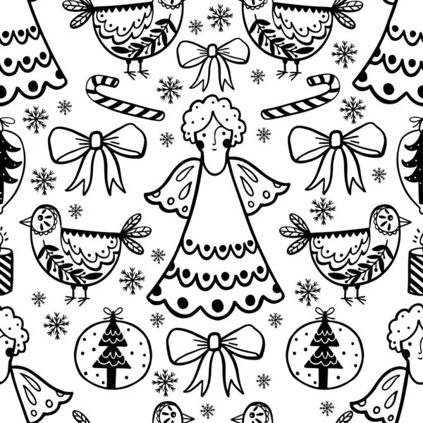 Bezproblémové Vzorové Svátky Veselé Vánoce Nakreslit Módní Styl Vektorová Ilustrace — Stockový vektor