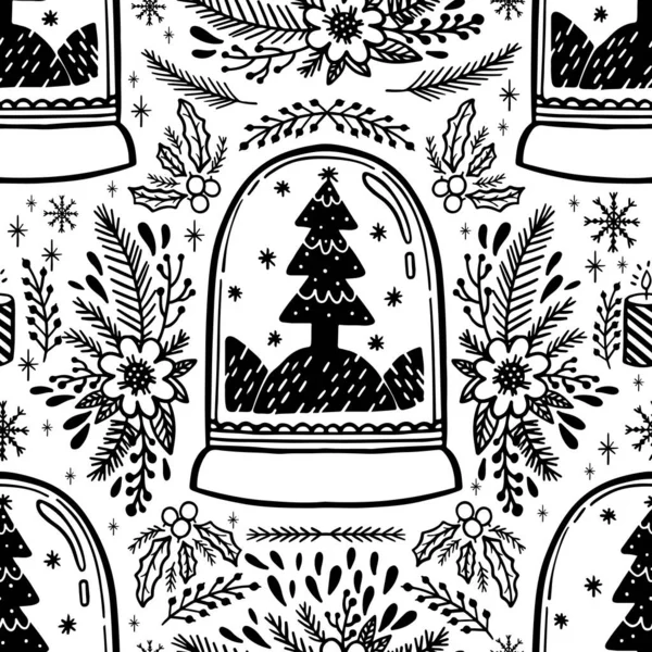 Seamless Pattern Holiday Merry Christmas Sketch Doodle Trendy Style Vector — Stock Vector